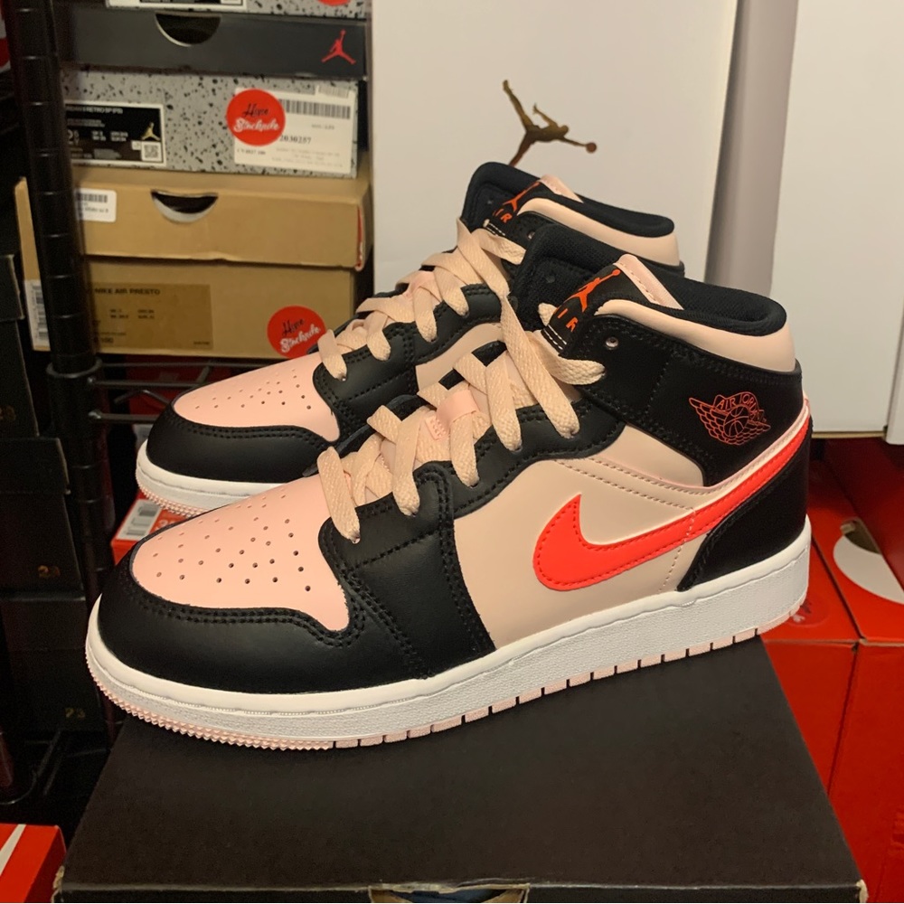 Nike Air Jordan 1 Mid Atmosphere Black Pink Shoes 554725-604 TD (GS) Youth Sizes - Picture 9 of 12
